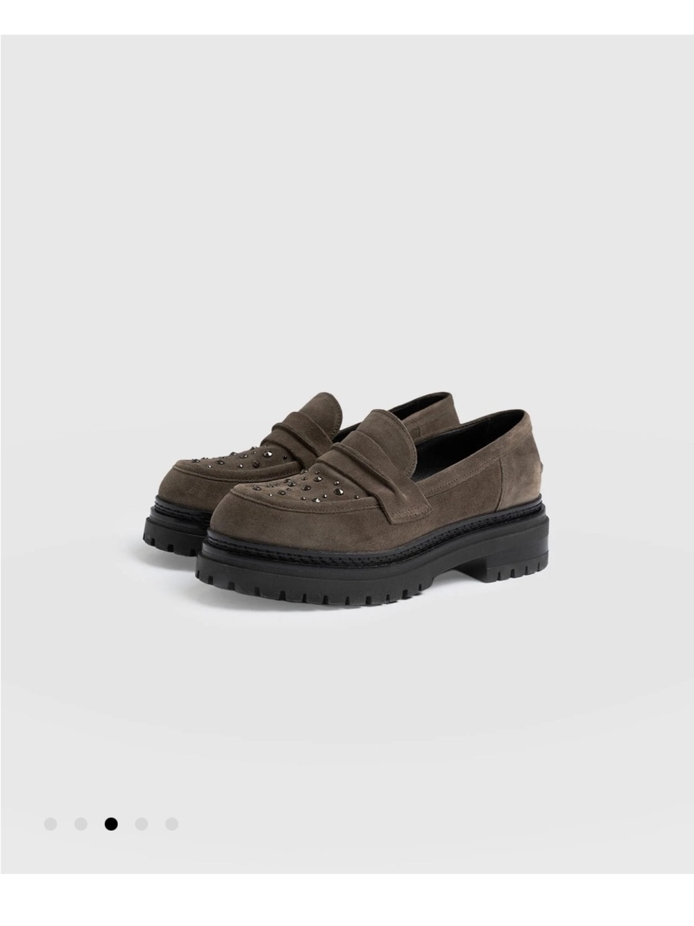 Taupe Suede Stud-Trim Loafers for Women